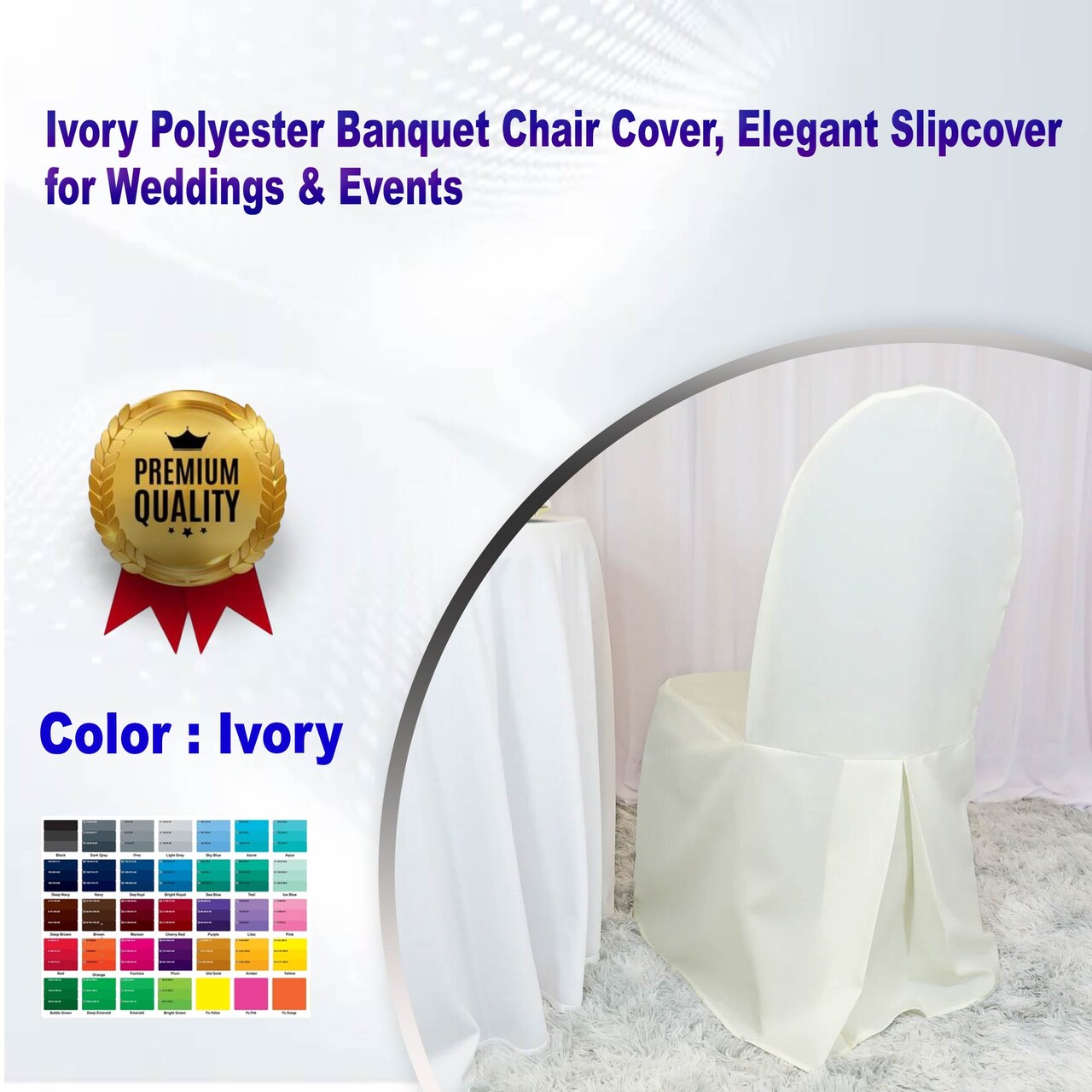 Ivory Polyester Banquet Chair Cover, Elegant Slipcover for Weddings & Events